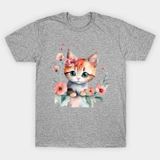 cute floral kitten T-Shirt